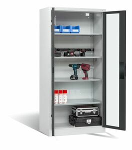 C+P Akku-Ladeschrank fr 5 E-Werkzeuge H/B/T 1950x930x500 mm Lichtgrau/Anthrazit