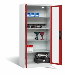 C+P Akku-Ladeschrank fr 5 E-Werkzeuge H/B/T 1950x930x500 mm Lichtgrau/Rubinrot