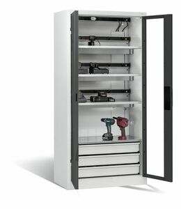 C+P Akku-Ladeschrank Comfort fr 15 E-Werkzeuge H/B/T 1950x930x500 mm Lichtgrau/Anthrazit