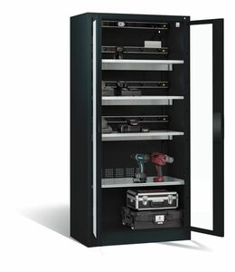 C+P Akku-Ladeschrank Comfort f�r 15 E-Werkzeuge H/B/T 1950x930x500 mm Anthrazit