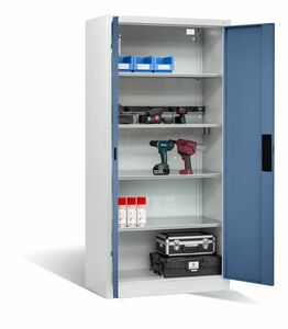 C+P Akku-Ladeschrank f�r 5 E-Werkzeuge H/B/T 1950x930x500 mm Lichtgrau/Fernblau