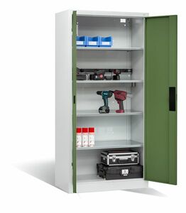 C+P Akku-Ladeschrank fr 5 E-Werkzeuge H/B/T 1950x930x500 mm Lichtgrau/Resedagrn