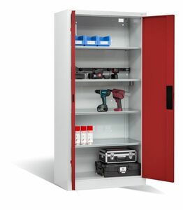 C+P Akku-Ladeschrank f�r 5 E-Werkzeuge H/B/T 1950x930x500 mm Lichtgrau/Rubinrot