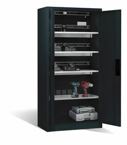 C+P Akku-Ladeschrank Comfort f�r 15 E-Werkzeuge H/B/T 1950x930x500 mm Anthrazit