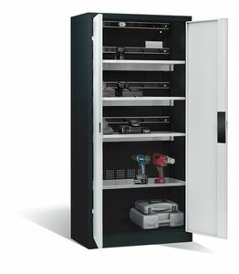 C+P Akku-Ladeschrank Comfort f�r 15 E-Werkzeuge H/B/T 1950x930x500 mm Anthrazit/Lichtgrau