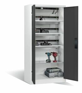 C+P Akku-Ladeschrank Comfort f�r 15 E-Werkzeuge H/B/T 1950x930x500 mm Lichtgrau/Anthrazit