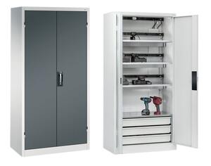 C+P Akku-Ladeschrank Comfort fr 15 E-Werkzeuge H/B/T 1950x930x500 mm Lichtgrau/Anthrazit