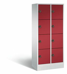 C+P Schlie�fachschrank Evolo mit Ladefunktion, 8 F�cher, H/B/T 1800x810x500 mm Lichtgrau/Rubinrot