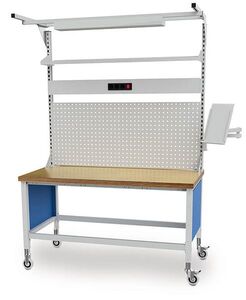 Mobile Werkbank, h�henverstellbar mit Multiwandaufbau, B/T/H = 1500 x 750/ 820-1160 mm