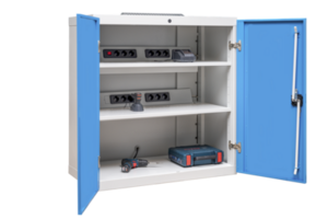 Akku Ladeschrank mit Vollblecht�ren, Schuko-Steckdosen H/B/T 1019x980x500 mm