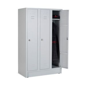 Spind auf Sockel, 3 Abteile, Abteilbreite 400 mm, BTH 1200x500x1800 mm