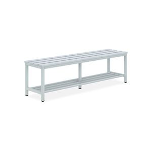 Sitzbank 1500 mm - Kunststofflatten, pulverbeschichtetes Stahlgestell RAL 7035 - inkl. Schuhrost