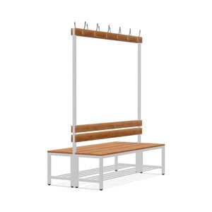 Doppelseitige Garderobenbank 1500 mm- Hartholz-Sitzfl�che, inkl. Schuhrost- 2 x 6 Kleiderhaken