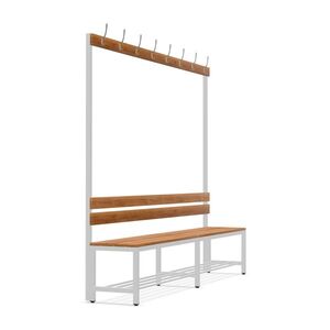 Einseitige Garderobenbank 2000 mm- Hartholz-Sitzfl�che, inkl. Schuhrost- 8 Kleiderhaken