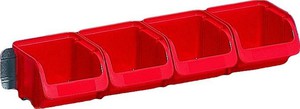 10 x Sichtboxen-Set PP mit Metallschiene, 4 x Gr. 2, rot