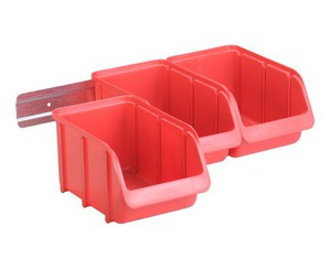 Sichtboxen-Set PP mit Metallschiene, Gr. 3, rot