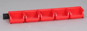 Sichtboxen-Set 6-tlg. mit Kunststoffschiene, rot