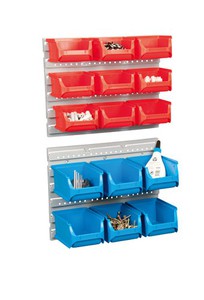 Sichtboxen-Set, 15-tlg. ProfiPlus Compact Set, rot/blau, 2 Wandhalterung