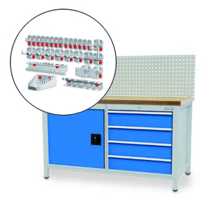 Werkbank | Kastenwerkbank 4 x Schublade 1 x Fl�gelt�r B/T/H 1500x750x1309 mm