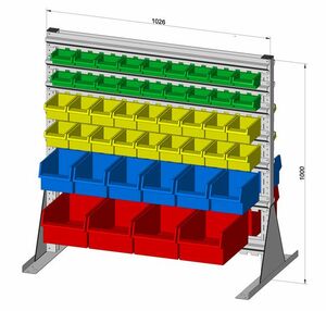 Standregal zweiseitig inkl. 92 Sichtboxen 1030x1000 mm