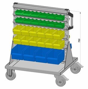 Fahrregal beidseitig inkl. 56 Sichtboxen 720x905 mm