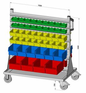 Fahrregal beidseitig inkl. 92 Sichtboxen 1030x1155 mm