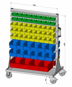 Fahrregal beidseitig inkl. 122 Sichtboxen 1030x1405 mm