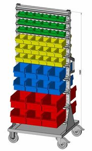 Fahrregal beidseitig inkl. 100 Sichtboxen 720x1740 mm