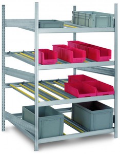 Durchlaufregal Tiefe 1200 mm, 4 Ebenen, Grundregal