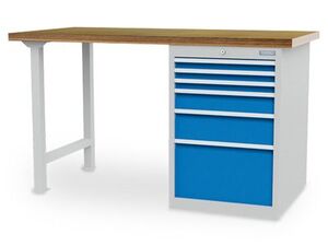 Werkbank | Reihenwerkbank, 1 x Schubladenschrank, 6 Schubladen B/T/H 1500x750x859 mm