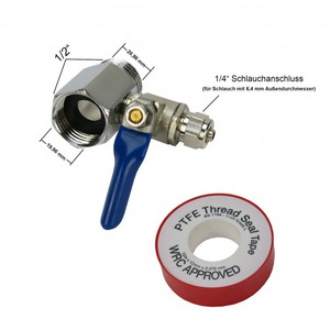 Zwischenstck 1/2 Zoll mit Absperrhahn fr 1/4 Zoll Schlauch