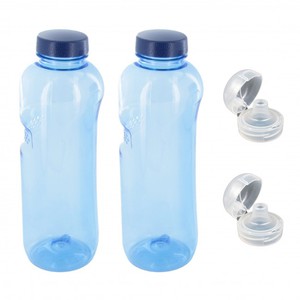 2 x 1 L Trinkflasche aus Tritan mit 2 x Trinkdeckel Flip Top Sportdeckel