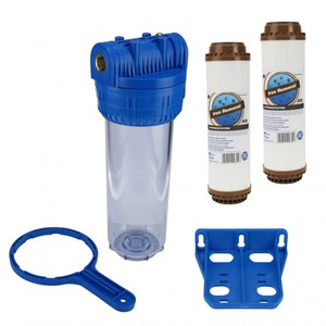 Wasser Filtergeh�use 10 3-teilig 1/2 IG Messing Vorfilter Garten + 2x Eisenfilter