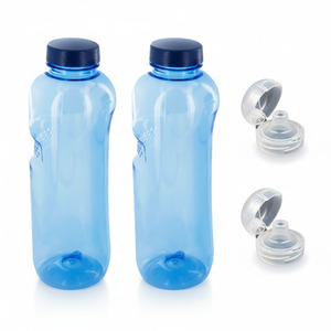 2x Original Kavodrink Tritan 1 L Trinkflasche mit 2 x Trinkdeckel Flip Top Sportdeckel