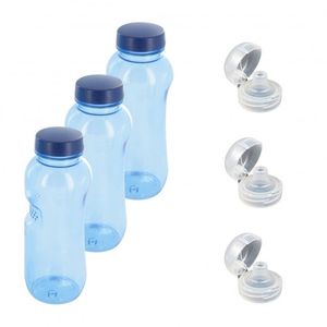3x Original Kavodrink Tritan Trinkflasche 0,5 L Wasserflasche BPA frei + 3 x Trinkdeckel Flip Top