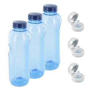 3x Original Kavodrink Tritan Trinkflasche 1 L Wasserflasche BPA frei + 3 x Trinkdeckel Flip Top