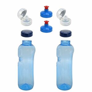 2x 1,0L Kavodrink Wasserflasche mit Lebensblume Deckel + 2x FlipTop + 2x Push-Pull