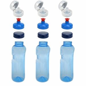 3x 0,75L Kavodrink Wasserflasche mit Lebensblume Deckel + 3x FlipTop + 3x Push-Pull
