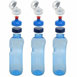 3x 1,0L Kavodrink Wasserflasche mit Lebensblume Deckel + 3x FlipTop + 3x Push-Pull