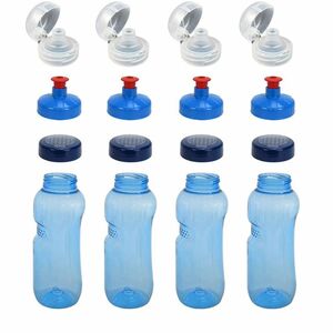 4x 0,5L Kavodrink Wasserflasche mit Lebensblume-Deckel + 4x FlipTop + 4x Push-Pull