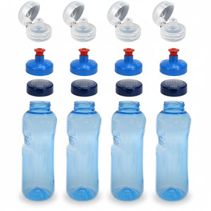 4x 0,75L Kavodrink Wasserflasche mit Lebensblume Deckel + 4x FlipTop + 4x Push-Pull