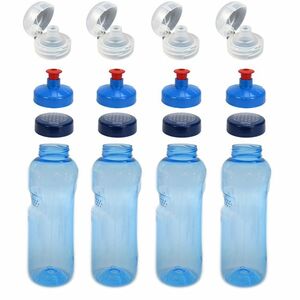 4x 0,75L Kavodrink Wasserflasche mit Lebensblume Deckel + 4x FlipTop + 4x Push-Pull
