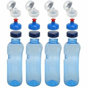 4x 1,0L Kavodrink Wasserflasche mit Lebensblume Deckel + 4x FlipTop + 4x Push-Pull