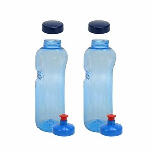 2x Kavodrink Tritan 1 L Wasserflasche (BPA frei) + 2x Trinkdeckel Push-Pull mit Trinknippel Flasche Sport