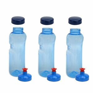 3x Kavodrink Tritan 0,75 L Wasserflasche (BPA frei) + 3x Trinkdeckel Push-Pull mit Trinknippel Flasche Sport