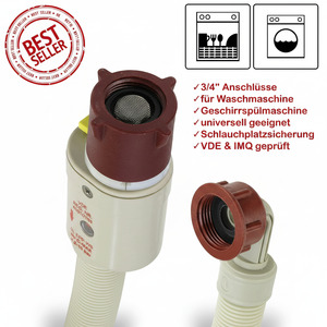 Water-Safe Anschlussschlauch f�r Waschmaschine und Geschirrsp�ler mit Aqua-Stop 3/4 Zoll Winkel/Gerade inkl. Dichtung Wasserzulaufschlauch universell verwendbar Hersteller unabh�ngig (2m lang)
