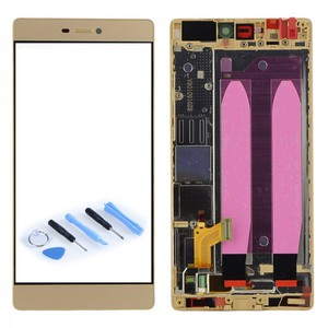 LCD Displayeinheit Display Rahmen Komplett Einheit Gold f�r Huawei Ascend P8