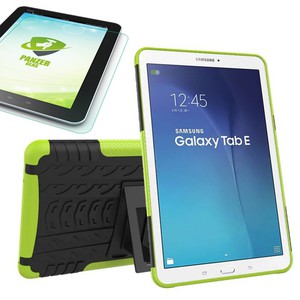 Hybrid Outdoor Tasche Grn fr Samsung Galaxy Tab E 9.6 SM T560 + 0.4 Hartglas