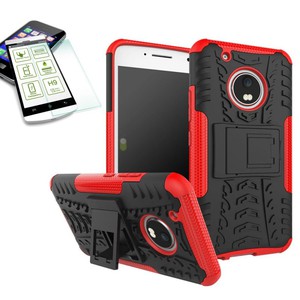 Hybrid Case 2teilig Rot f�r Lenovo Moto G5 Plus + Hartglas Tasche H�lle Cover 