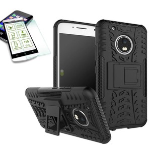 Hybrid Case 2teilig Schwarz f�r Lenovo Moto G5 Plus + Hartglas Tasche H�lle Cover 